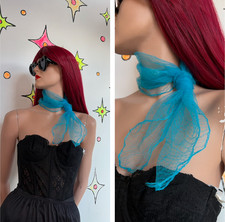 Vintage 50s 60s Bright Blue Sheer Chiffon Neck Scarf Retro Kawaii Glam