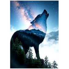 Wolf Diamond Painting Kit, 5D DIY Full Drill Round Diamond Art, Resin Crystal