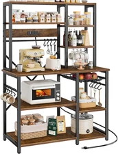Large Bakers Rack with Power Outlets, 6-Tier Microwave Stand, Coffee Bar with 12