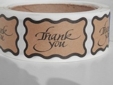 Thank You 1.25x2 scallop shape Label Sticker brown kraft bkg 250/rl
