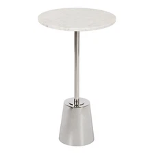 Tira Round Side Table, 14 x 14 x 24, White and Silver, Decorative Pedestal St...