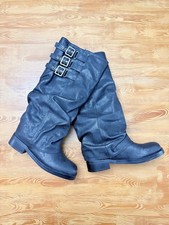 Black Knee High Slouch Boots w/ Buckles   Goth Platform Style, Size 6