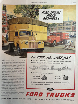 1946 Ford Trucks Mean Business Any Job 51 different Chassis Vintage Print Ad