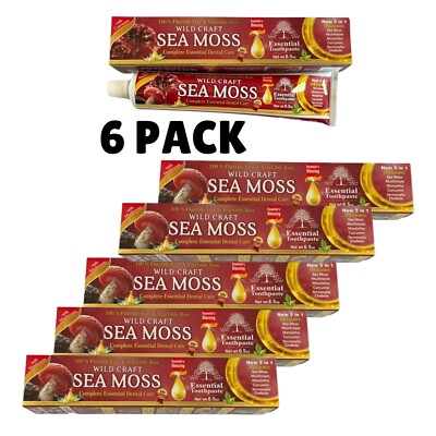 Wild-Craft Sea Moss Toothpaste by Essential Palace, Fluoride free, 6 Pack lot