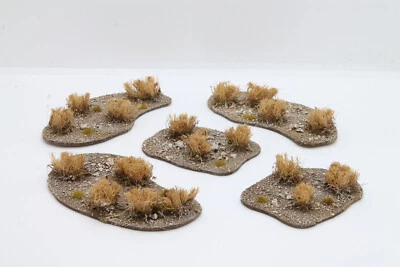 TWOSHEDSFRED Set of 5 Brown Desert Scrub or grassland bases, model wargame scenery/terrain.