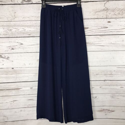 NY Collection Petite X-Small PXS Pants Wide Leg Semi-Sheer Elastic Waist Blue - Picture 1 of 8