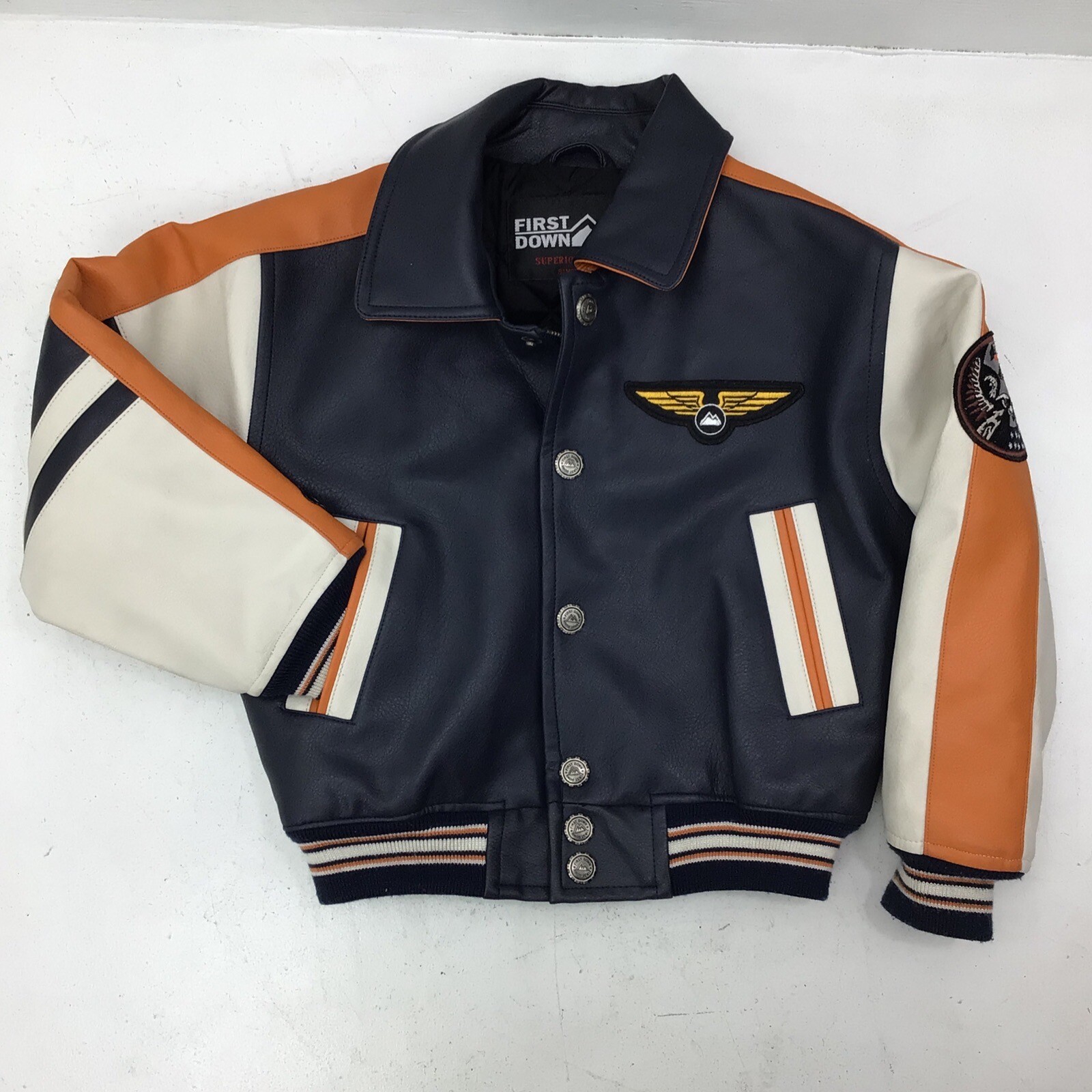 First Down Bomber Jacket Size 5 PVC Casting Leather First Down Flying America