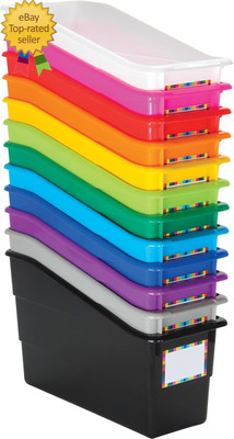 Rainbow Organizing Bins, Premium Plastic Book Holders with Name Labels, Vertical
