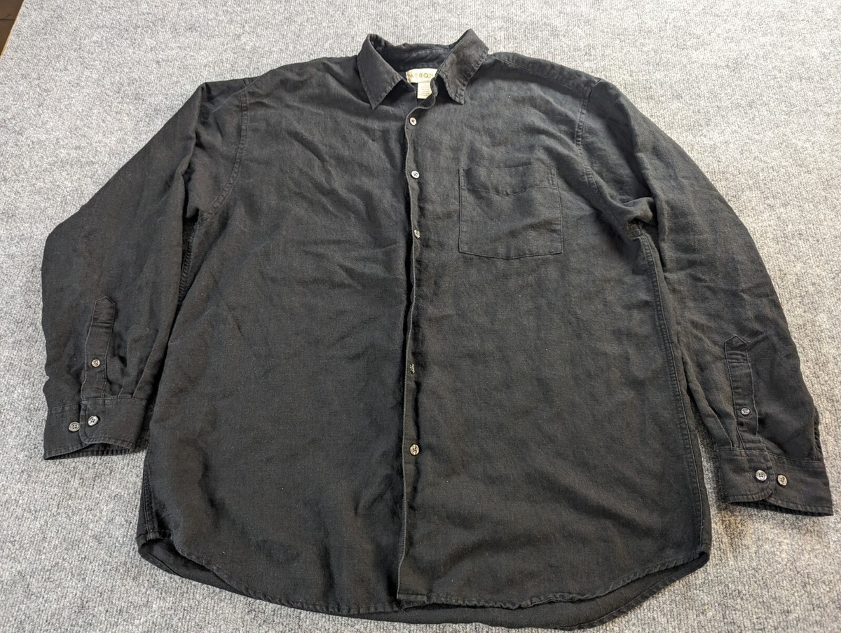 Merona Linen Blend Shirt Big Mens 1XB Black Long Sleeve Button Up