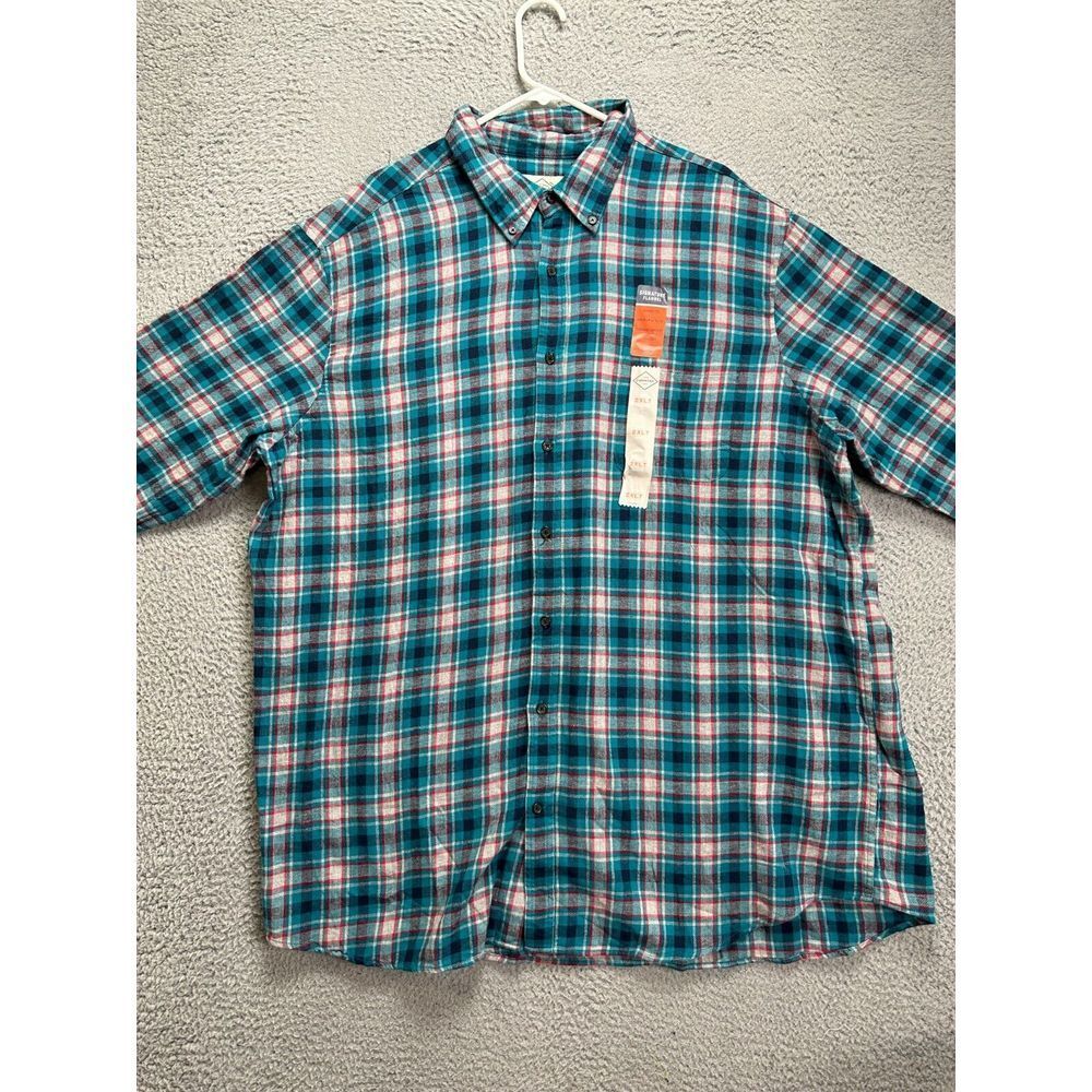 St Johns Bay Super Soft Flannel Shirt Men 2XLT Big Tall Teal Plaid