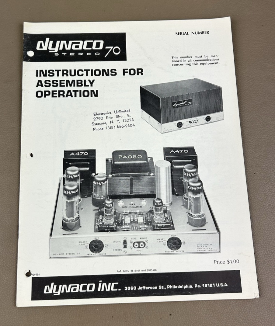 Dynaco ST-70 Amplifier Instruction Manual D-280