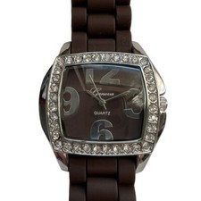 GENEVA P721 Women's Watch Water Resistant Brown Silicone Band Brand New 9 in