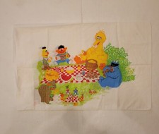 Vintage Lustersoft Sesame Street Pillow Case Picnic Big Bird Cookie Monster