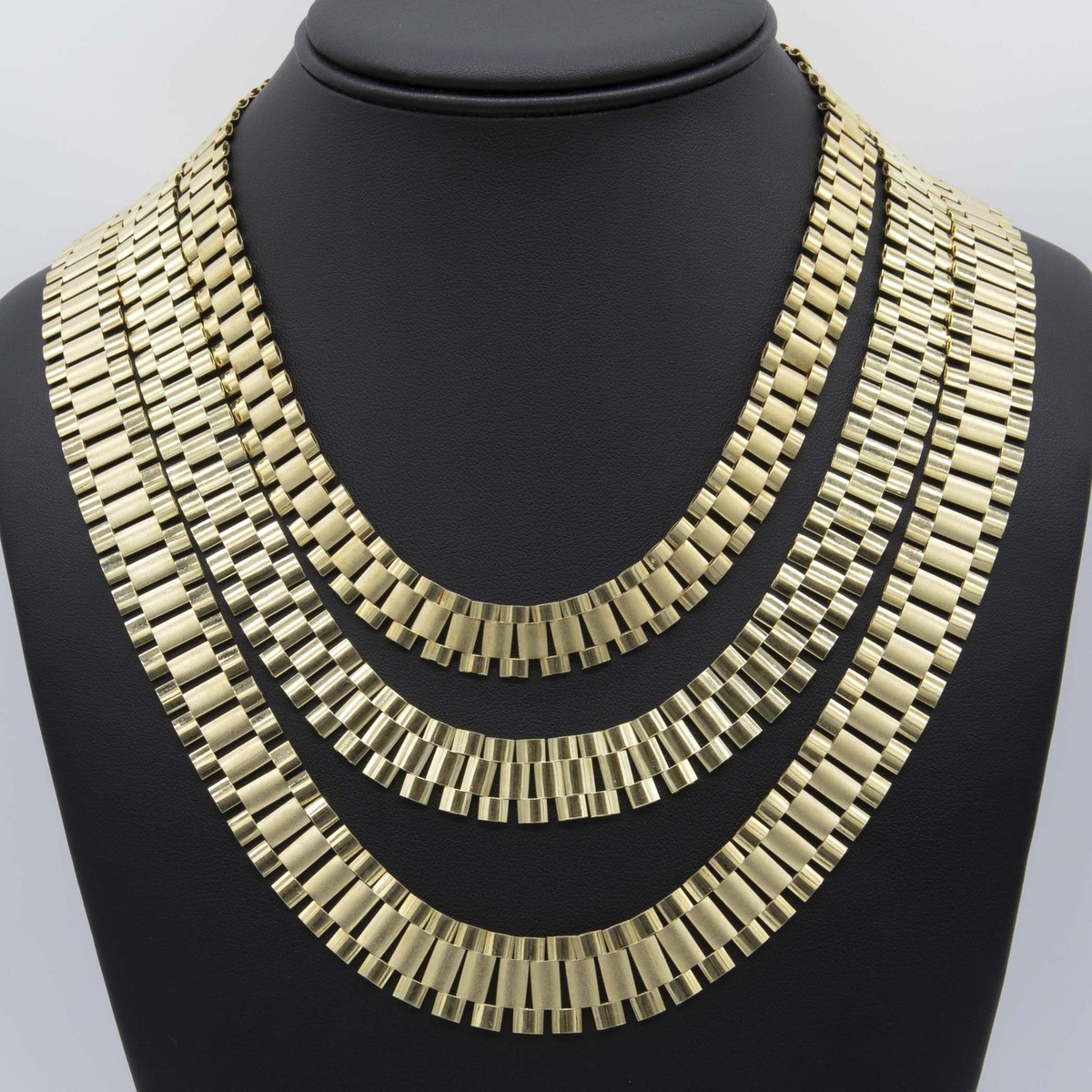 Reversible Rlx Railroad Chain Necklace Real 10K Yellow Gold All