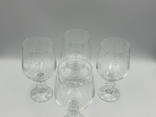 Four (4) Bohemia Crystal Cascade Etched Water Ice Tea Goblets Faceted Ball Stem - Picture 2 of 7