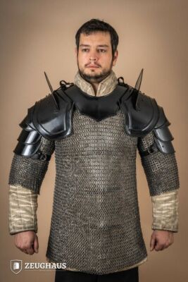 Medieval Gorget and Pauldrons Blackened Finish Warrior Spaulders SCA LARP Armor