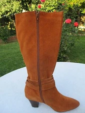 Twiggy London Suede Tall Side Zipper Boots Women's 10M Brown/Cognac Boho 3" Heel