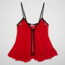Vtg Y2K Escante Red Mesh Babydoll Lingerie Top S/M Sheer Lace Ruffle Coquette