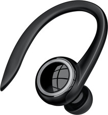 Bluetooth 5.2 Headset, Single Ear Earpiece Earphone with Mic, Hook, Noise Cancel