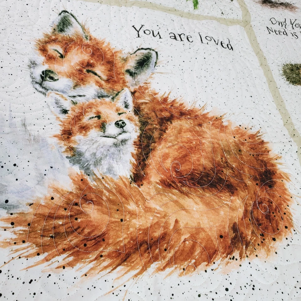 Edredón de bebé hecho a mano You Are Loved Animals amarillo espalda corazón acolchado zorro búho gato Foto 3 de 4