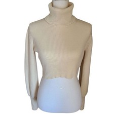aritzia wilfred cropped turtleneck sweater 100 merino wool cream size XS