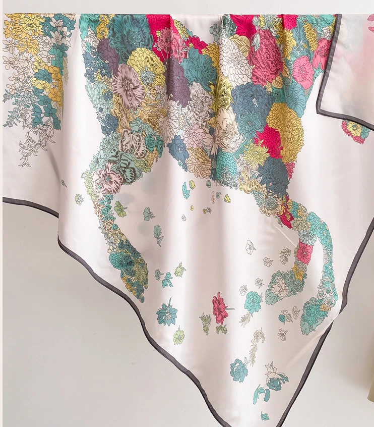 100% Silk Mulberry Neckerchief Shawl flower Print 35'' Scarf Square Bandanna new