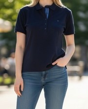 Tommy Hilfiger Damen Poloshirt Polo Blau L Kurzarm Kragen Knopfleiste