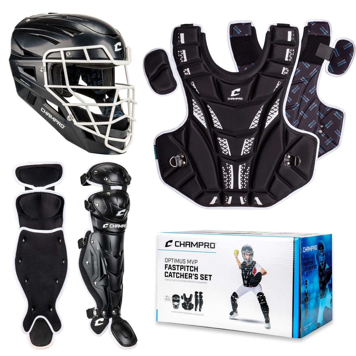 CHANSOM COSMETICS Protection Base 2点セット Champro Fastpitch Catchers Kit Ages 9-12 Black Protection Gear Set