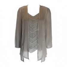 Vintage Cache Jacket Pale Gray Metallic Silver Size M petite1980s Shoulder Pads