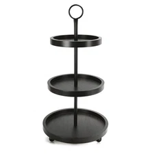 Wooden 3 Tiered Tray Stand, Farmhouse Round Black 3 tier Decorative Tray for ...