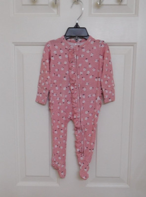 NWT Posh Peanut Pink Floral Ruffled Front Back Footie 3-6 Months