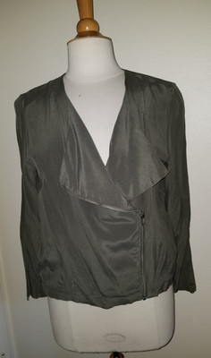 Toupy Paris Green Silk Moto Jacket, Top, M