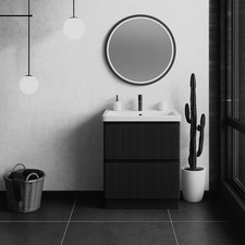 600mm Black Ribbed Textured Freestanding Floor Vanity Unit with Basin 2 Drawer