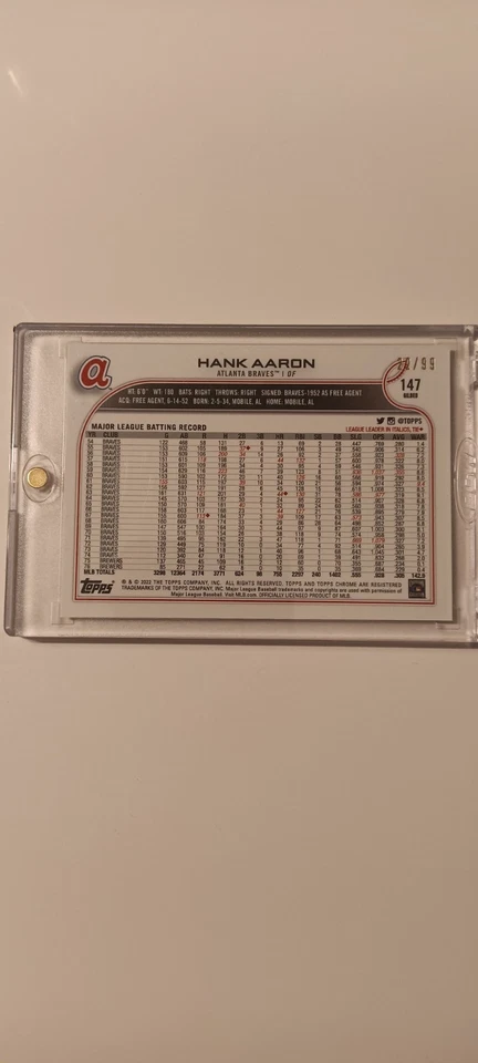 Colección dorada Topps 2022 - Hank Aaron #147/99 Foto 2 de 2
