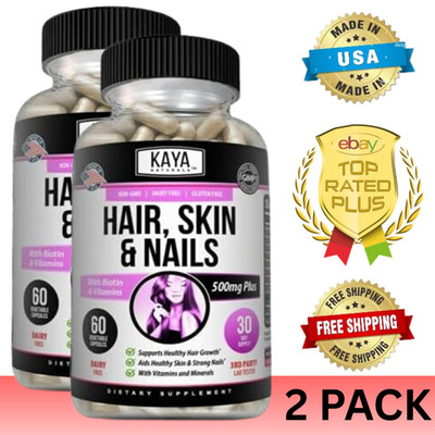 (2 Pack) Hair Skin Nail 60ct Biotin Folate Iron Vitamin A C B1 B5 B6 B12 E D3