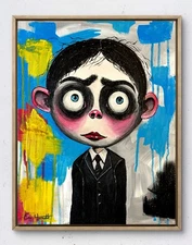 Original Creepy Schoolboy Art 14x11 Canvas Vibrant Modern Expressionism Painting