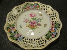 Antique Dresden Meissen HandPainted Floral Porcelain Gold Gilt Reticulated Plate