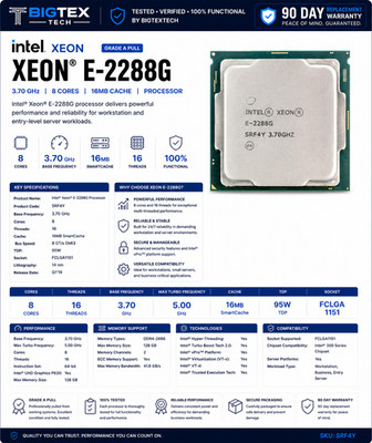 Intel Xeon E-2288G 3.7GHz (5.0GHz Boost) 8-Core 16MB 95W SRFB3 LGA 1151 CPU