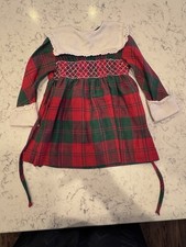 Polly Flinders Vintage Dress Size 2T Red Green Plaid White Lace Hand Smocked BH