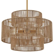ELYCCUPA 24” Boho Hand Woven Rattan Chandelier 3 Round Adjustable 4-Light Lar...