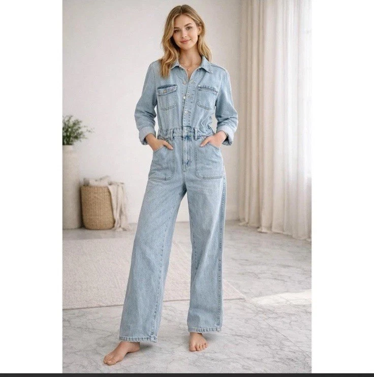 Universal Thread Women Long Sleeve Denim Jumpsuit Overalls - Size 8