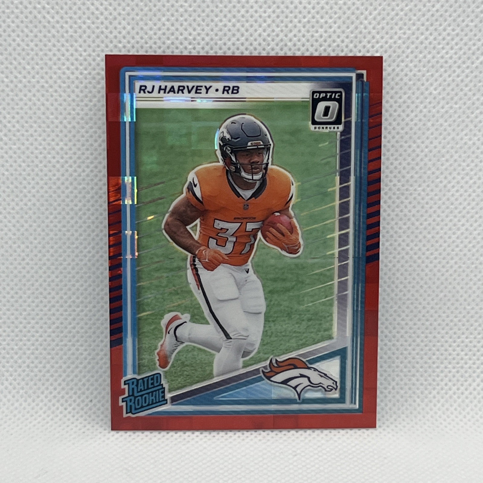 2025 Panini Donruss - Rated Rookie RJ Harvey #312 Optic Preview Red Pandora