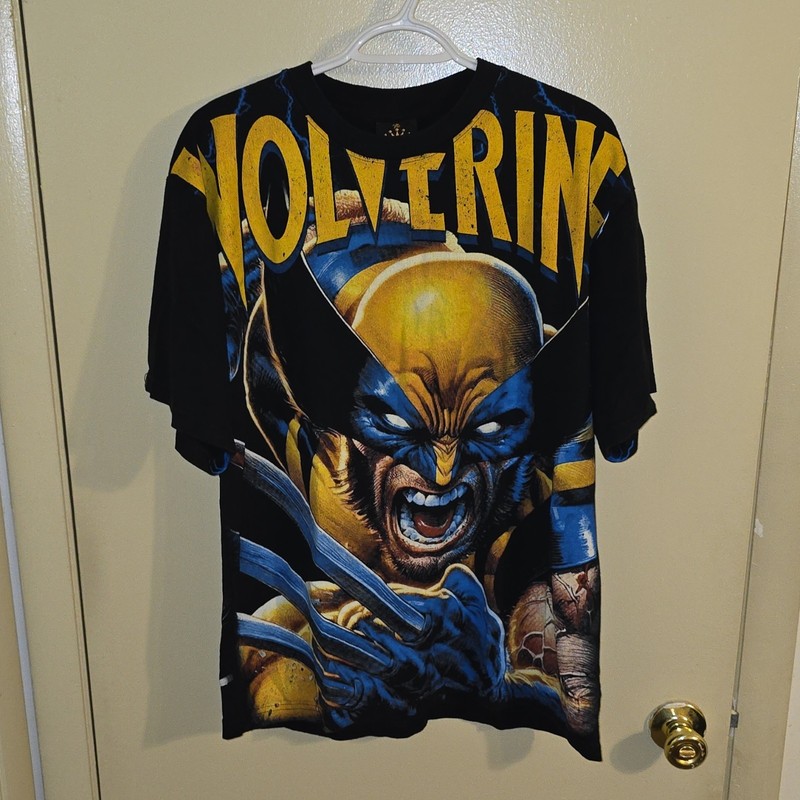 Marvel X-Men Wolverine Graphic Print Black Crew Neck Cotton T-Shirt Men's L