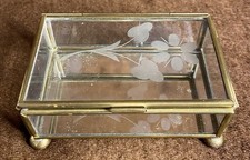 Trinket Box Hinged Glass And Brass Mirror Inside READ