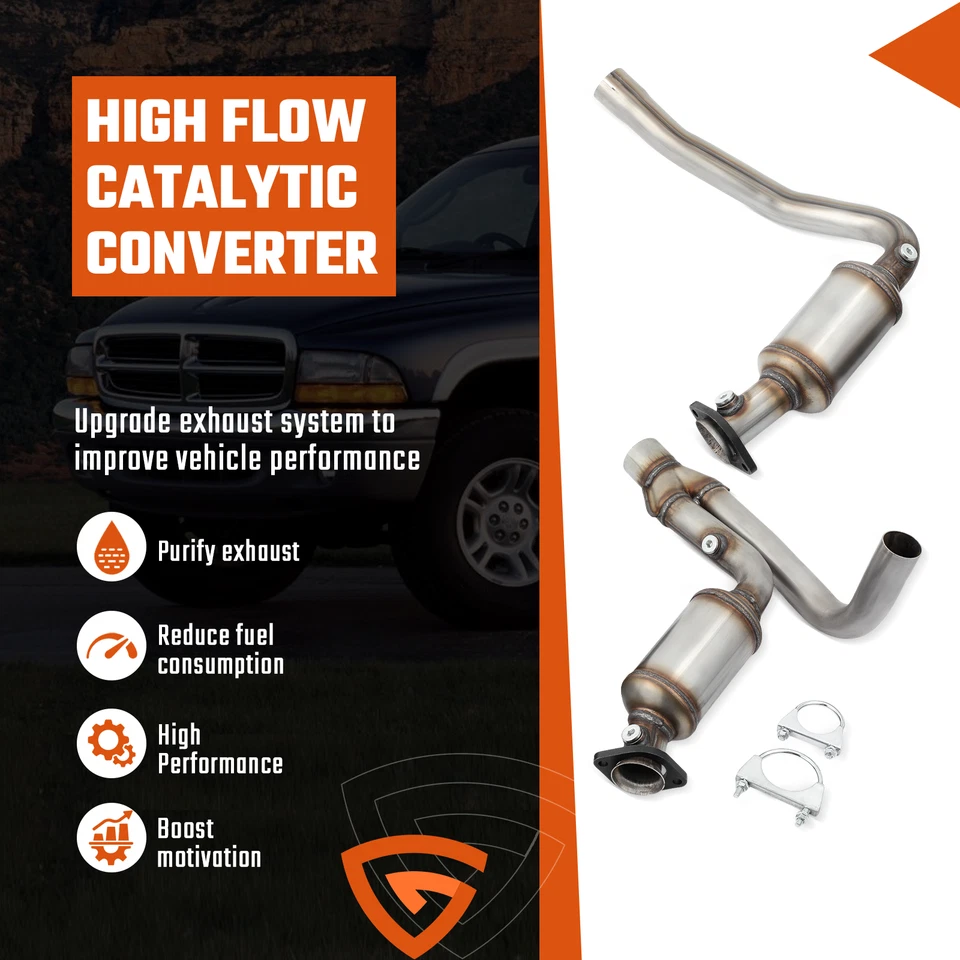 2PCS For Dodge Dakota 3.7L 4.7L Y Pipe Catalytic Converters 2004 05 06-2010 15H - Image 3 of 4