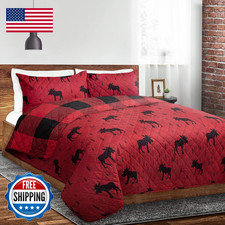 Safdie  Co. Quilt 3Pc Set King Reversible Red Moose 60139.Ec3K.01