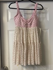 Blogilates Women's Sweetheart Babydoll Dress Pink Flower Size M