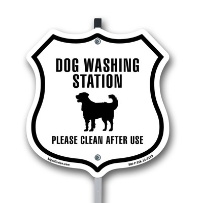 Dog Washing Station Please Clean After Use Shield Shaped Sign With Stake