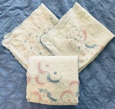 Vintage Heirloom Linen Coverlet Bedspread Set...