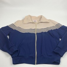 Vintage Pro Action By Campus Blue Cream Women's Zip up Retro Jacket XL Pockets